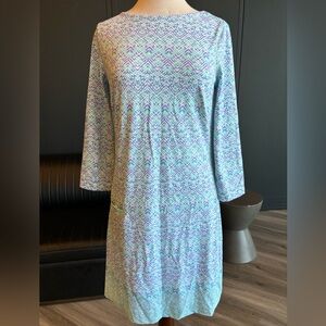 Pretty blues & white 3/4 sleeve dress / UPF 50 fabric